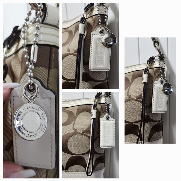 COACH Signature Brown/tan Jacquard Canvas and Patent Leather Zip Tote - Picture 3 of 16